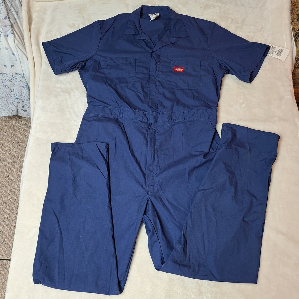 Dickies Mens Short Sleeve Coveralls Work Wear Uniform Blue 46 Tall New Long